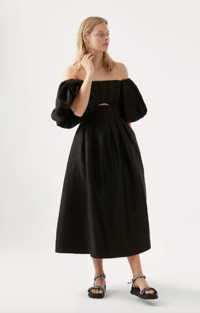 Aje Eugenie Off Shoulder Midi Dress - Black